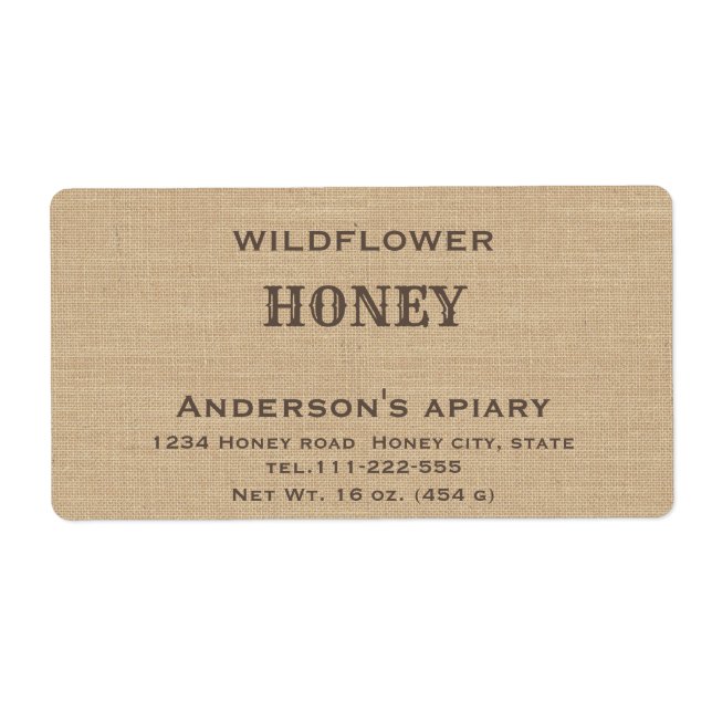 Simple elegant linen  honey label (Front)
