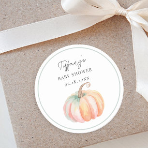 Simple Elegant Little Pumpkin Fall Baby Shower Classic Round Sticker