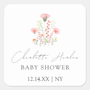 Simple Elegant Little Wildflowers Baby Shower Square Sticker