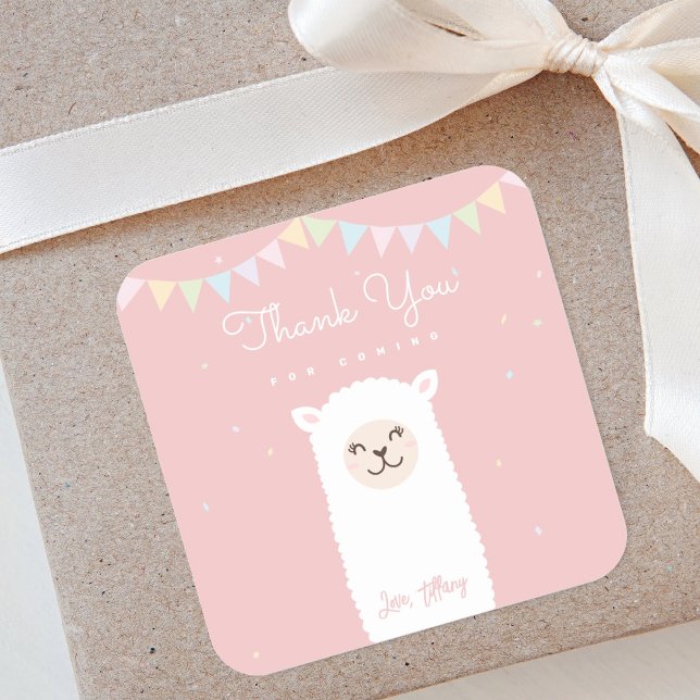 Simple Elegant llama Alpaca Thank You For Coming Square Sticker (Creator Uploaded)