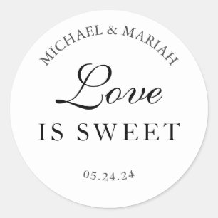 Simple Elegant Love Is Sweet Thank You Wedding Classic Round Sticker