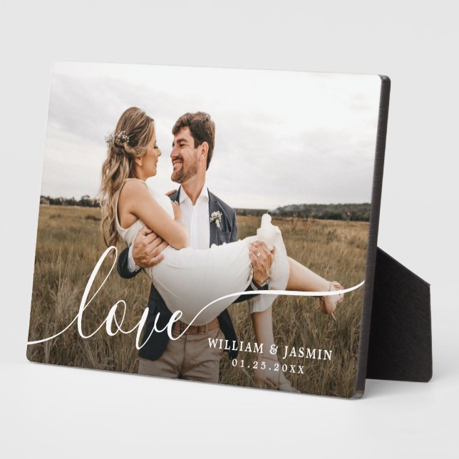 Simple Elegant Love Script Wedding Customise Photo Plaque (Side)