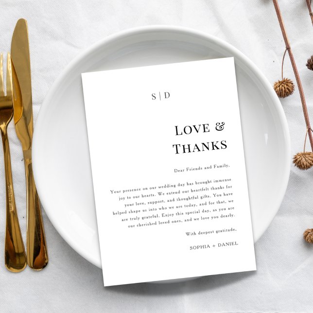 Simple Elegant Love & Thanks Wedding Thank You Place Card (Creator Uploaded)