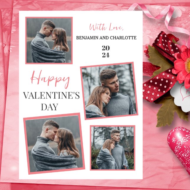 Simple Elegant Love valentine's day couple 5 photo Holiday Card (Creator Uploaded)