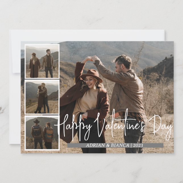 Simple Elegant Love valentine's day couple 5 photo Holiday Card (Front)