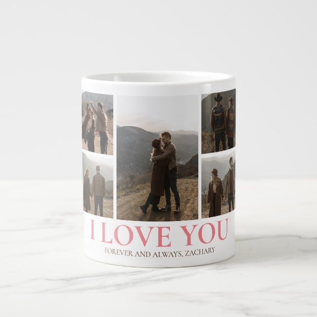 Simple Elegant Love valentine's day couple 5 photo Large Coffee Mug (Front)