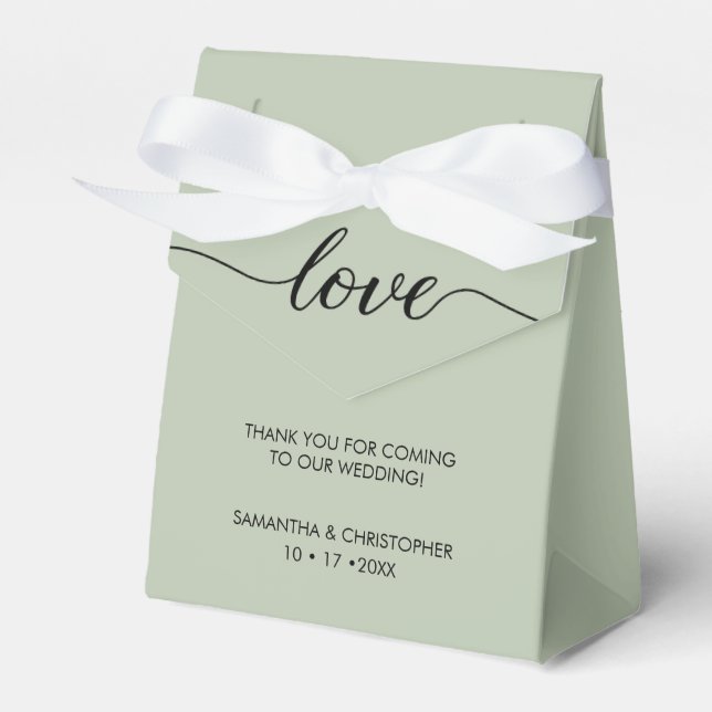 Simple & Elegant Love Wedding ScrIpt Sage green  Favour Box (Front Side)
