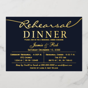 Simple Elegant Luxe Navy Gold Rehearsal Dinner
