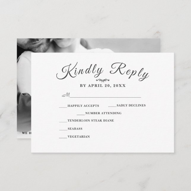 Simple Elegant M Script | Modern Wedding RSVP Card (Front/Back)