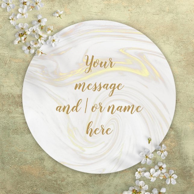 Simple Elegant Marble Personalised Gold Script Classic Round Sticker (Simple Elegant Marble Personalized Gold Script Classic Round Sticker)