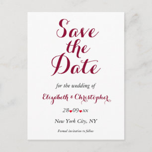 Simple Elegant Marsala White Wedding Save the Date Postcard