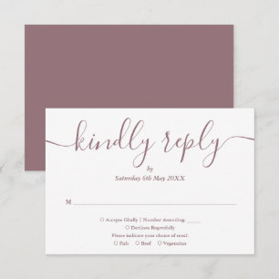 Simple Elegant Mauve Script Meal Choice RSVP Card