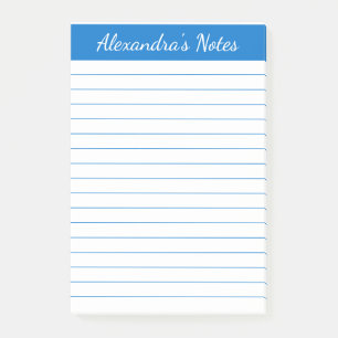 Simple Elegant Medium Blue Lined Personalised Post-it Notes
