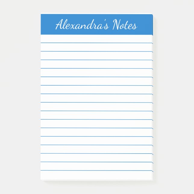 Simple Elegant Medium Blue Lined Personalised Post-it Notes (Front)