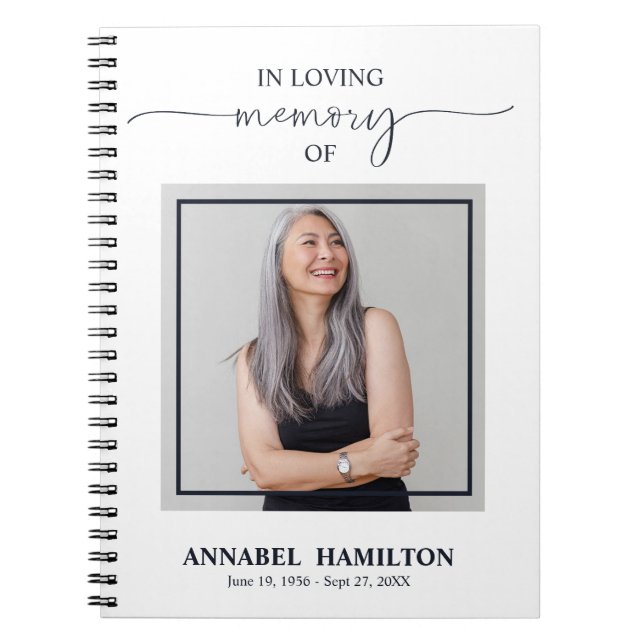 Simple Elegant Memorial Funeral Photo Guest Book (Front)