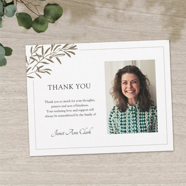 Simple Elegant Memorial Photo Funeral Sympathy Thank You Card (Creator Uploaded)