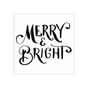 Simple Elegant Merry & Bright Casual Script Rubber Stamp