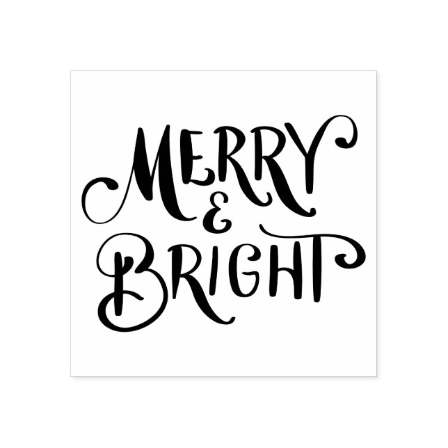 Simple Elegant | Merry & Bright Casual Script Rubber Stamp (Imprint)
