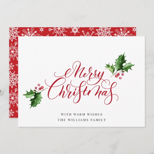 Simple Elegant Merry Christmas Greeting Holiday Card (Front/Back)
