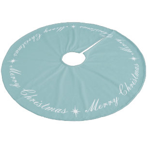 Simple Elegant Merry Christmas Ice Blue Fleece Tree Skirt