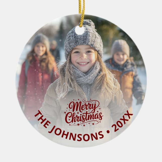 Simple Elegant Merry Christmas Photo Card Gradient Ceramic Tree Decoration (Front)