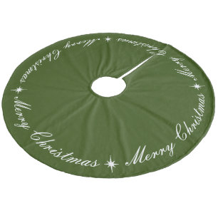 Simple Elegant Merry Christmas Script Dark Green  Fleece Tree Skirt