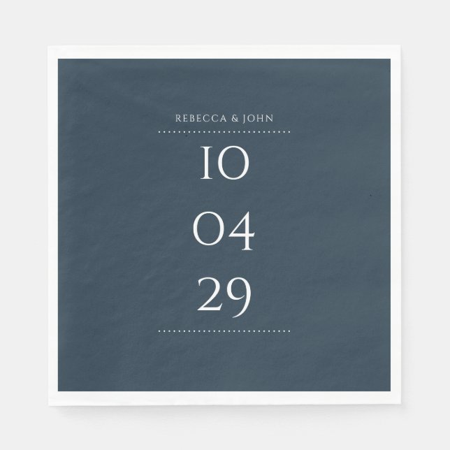 Simple Elegant Midnight Blue Special Date Wedding Napkin (Front)