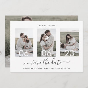 Simple Elegant Minimal 4 Photo Collage Wedding Save The Date