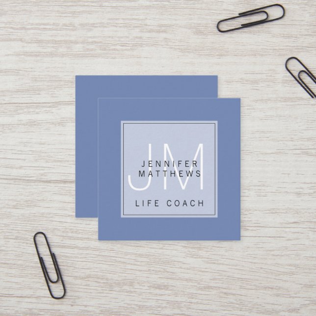 Simple Elegant Minimal Chic Monogram Life Coach Square Business Card (Front/Back In Situ)