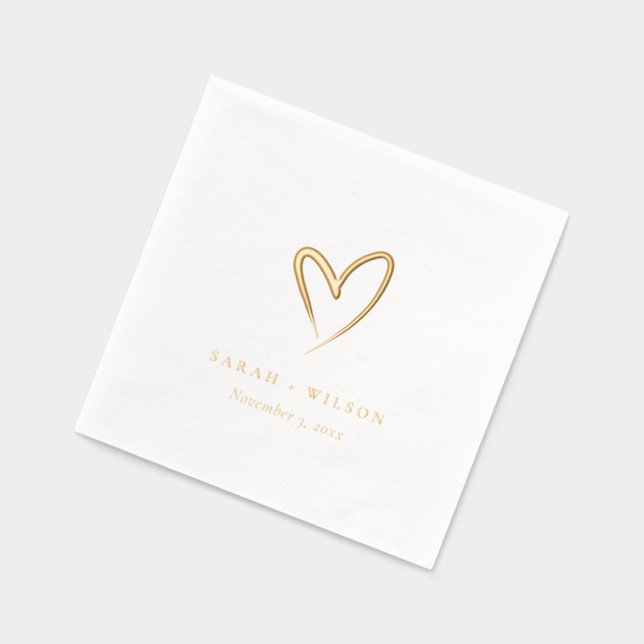 Simple Elegant Minimal Heart Custom Wedding Foil Napkins (Left)