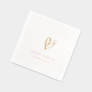 Simple Elegant Minimal Heart Custom Wedding Foil Napkins
