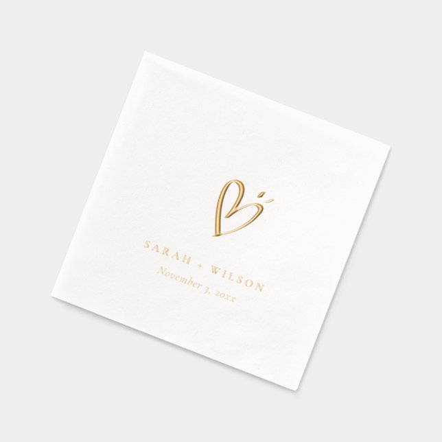 Simple Elegant Minimal Heart Custom Wedding Foil Napkins (Left)