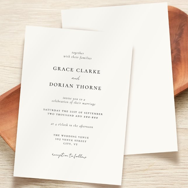 Simple Elegant Minimal Ivory White Neutral Wedding Invitation (Creator Uploaded)