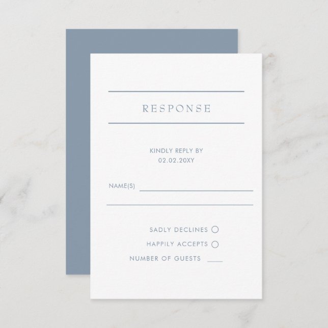 Simple Elegant Minimal Modern Dusty Blue Wedding  RSVP Card (Front/Back)