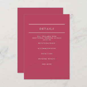 Simple Elegant Minimal Modern Magenta Wedding Enclosure Card