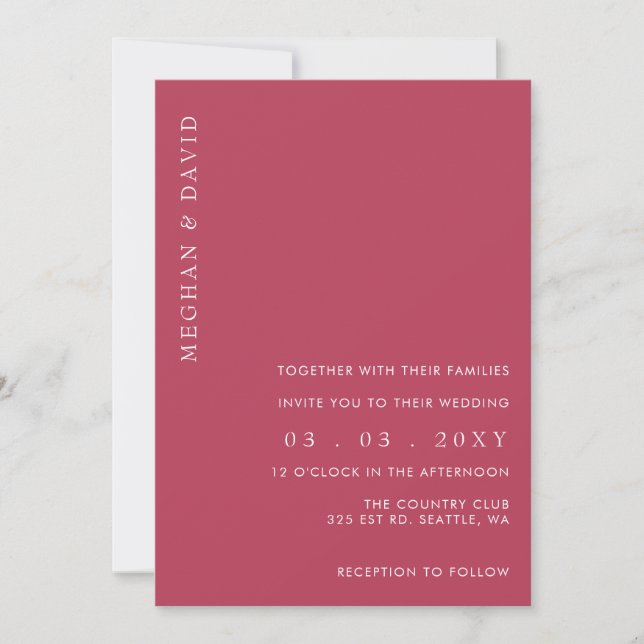Simple Elegant Minimal Modern Magenta Wedding Invitation (Front)