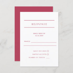 Simple Elegant Minimal Modern Magenta Wedding  RSVP Card