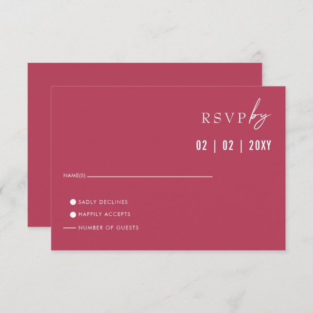  Simple Elegant Minimal Modern Magenta Wedding  RSVP Card (Front/Back)
