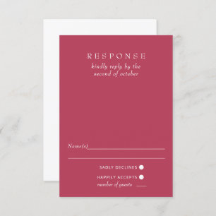 Simple Elegant Minimal Modern Magenta Wedding RSVP Card