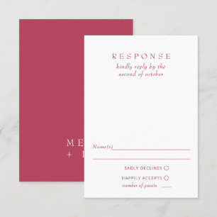 Simple Elegant Minimal Modern Magenta Wedding RSVP Card