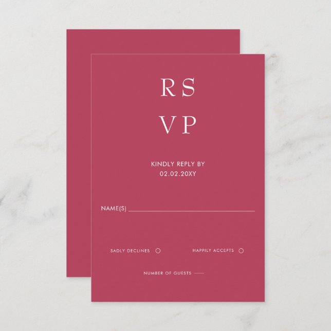  Simple Elegant Minimal Modern Magenta Wedding  RSVP Card (Front/Back)