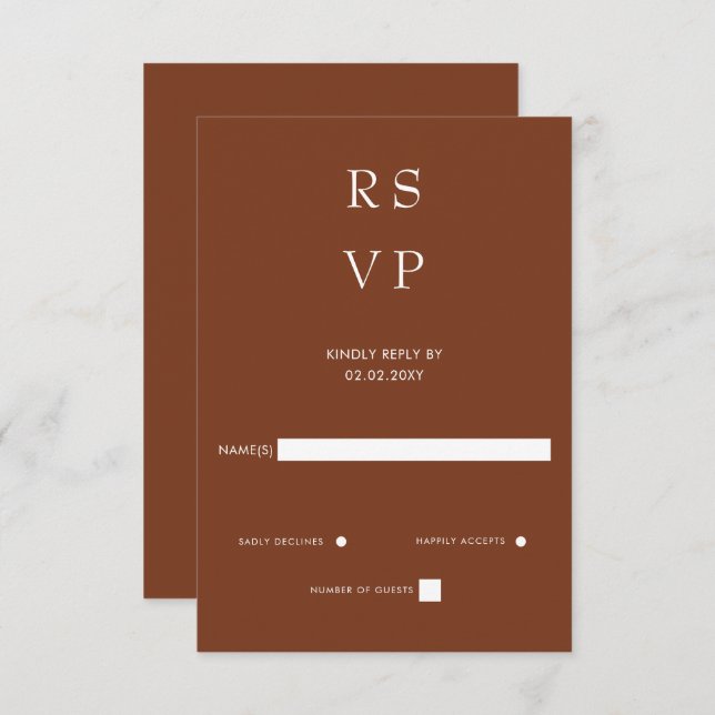  Simple Elegant Minimal Modern Terracotta Wedding  RSVP Card (Front/Back)