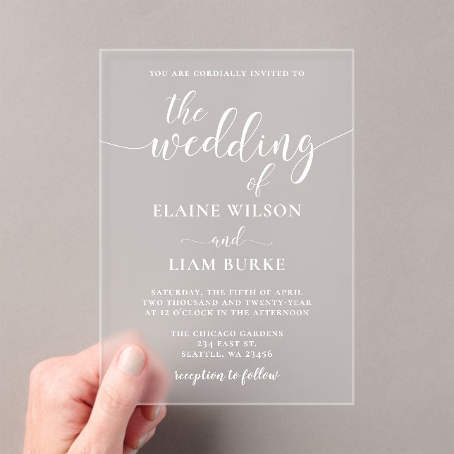 Simple Elegant Minimal Modern Wedding  Acrylic Invitations (Insitu (Handheld))