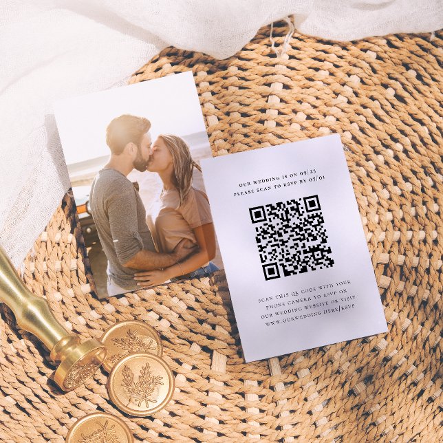 Simple Elegant Minimal Photo QR Code Wedding RSVP Enclosure Card (Creator Uploaded)