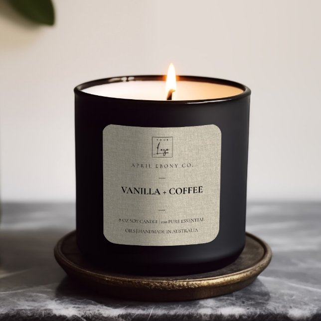 SIMPLE ELEGANT MINIMAL RUSTIC BEIGE LINEN LOGO SQUARE STICKER (Creator Uploaded)