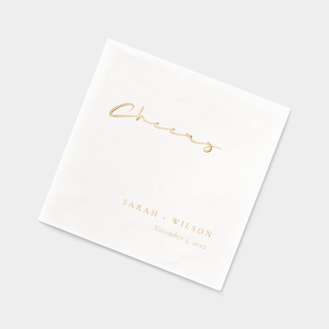 Simple Elegant Minimal Topography Cheers Wedding Foil Napkins (Left)