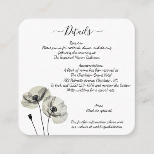 Simple Elegant Minimalism Black and White Poppies Enclosure Card
