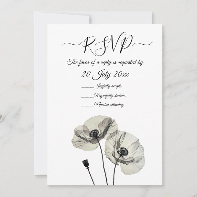 Simple Elegant Minimalism Black and White Poppies  Invitation (Front)