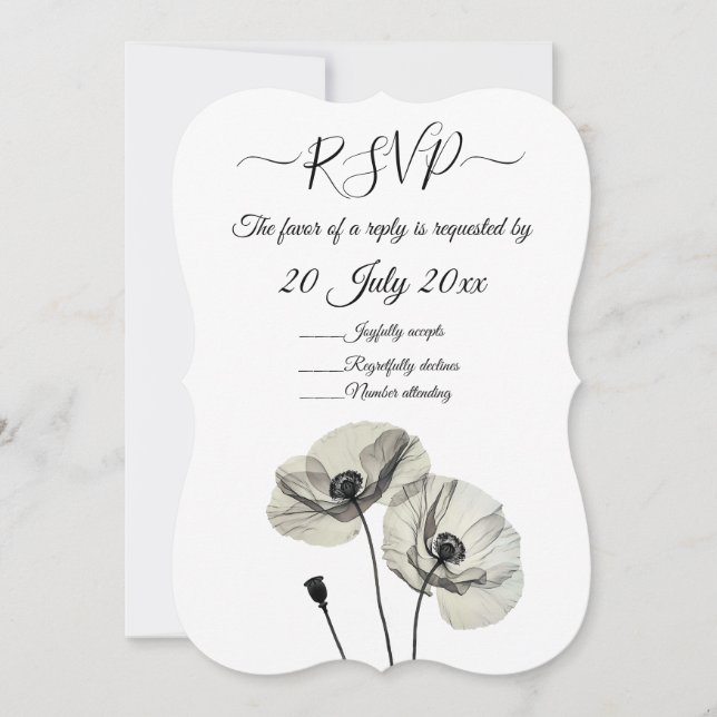 Simple Elegant Minimalism Black and White Poppies  Invitation (Front)