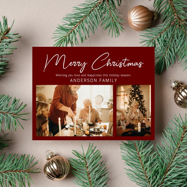 Simple Elegant Minimalist 2 Photo Merry Christmas Holiday Postcard (Creator Uploaded)